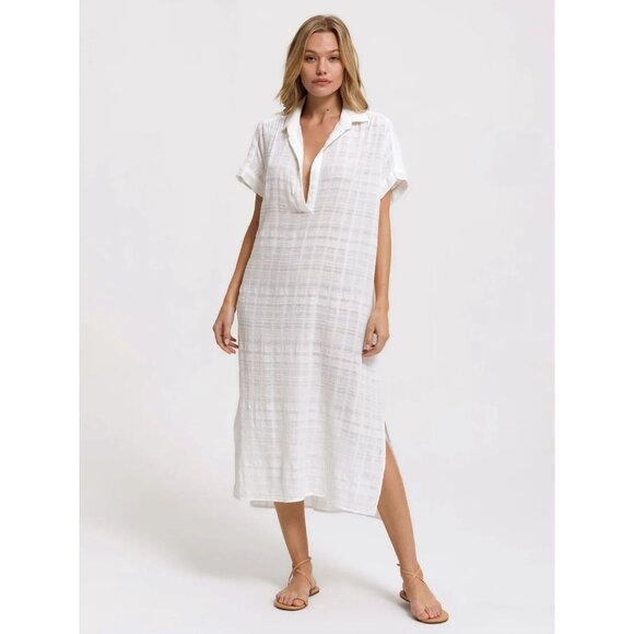 Cali Dreaming Dream Dress Size Small White Plaid Cotton Midi Beach Summer Dress - Picture 1 of 15
